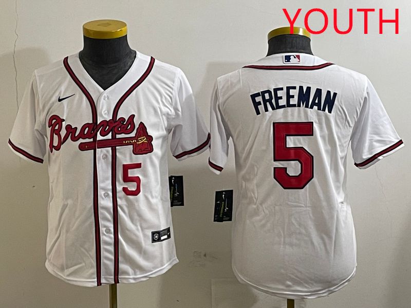 Youth Atlanta Braves 5 Freeman White Game 2025 Nike MLB Jersey style 4